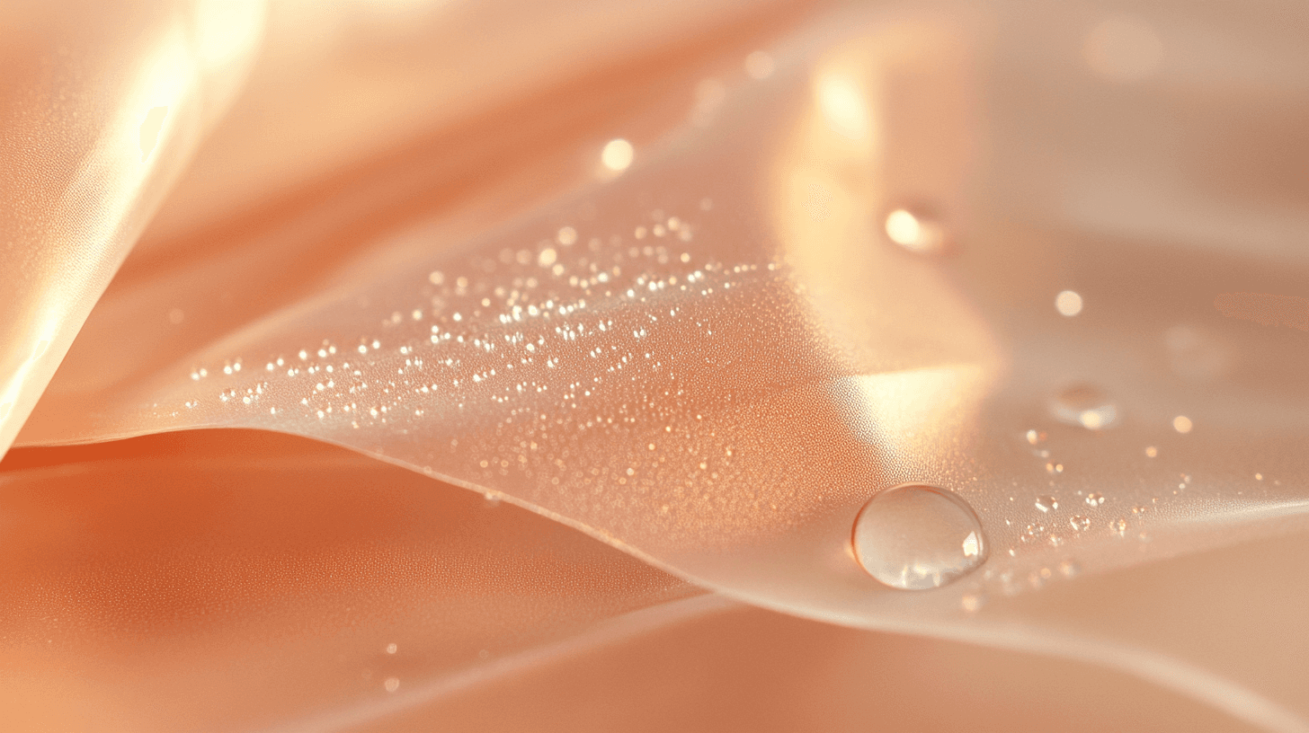 Close-up of clear flexible packaging film with a water droplet, showing the transparency and barrier protection of PVDC coated polyester.