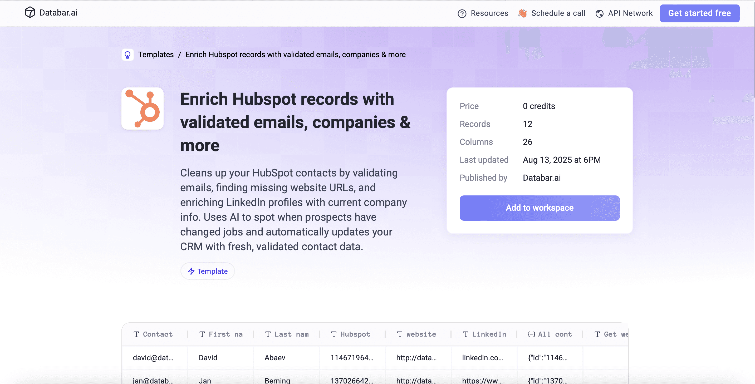 Hubspot CRM enrichment template 