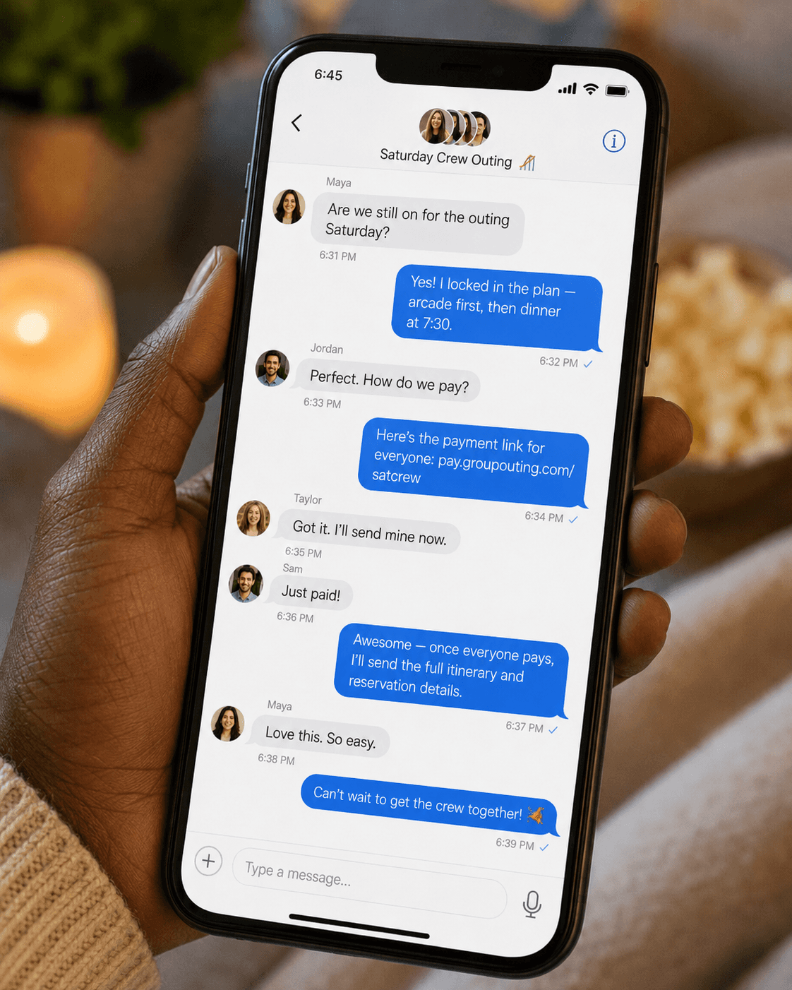 Phone screen showing a message thread with a shared link.
