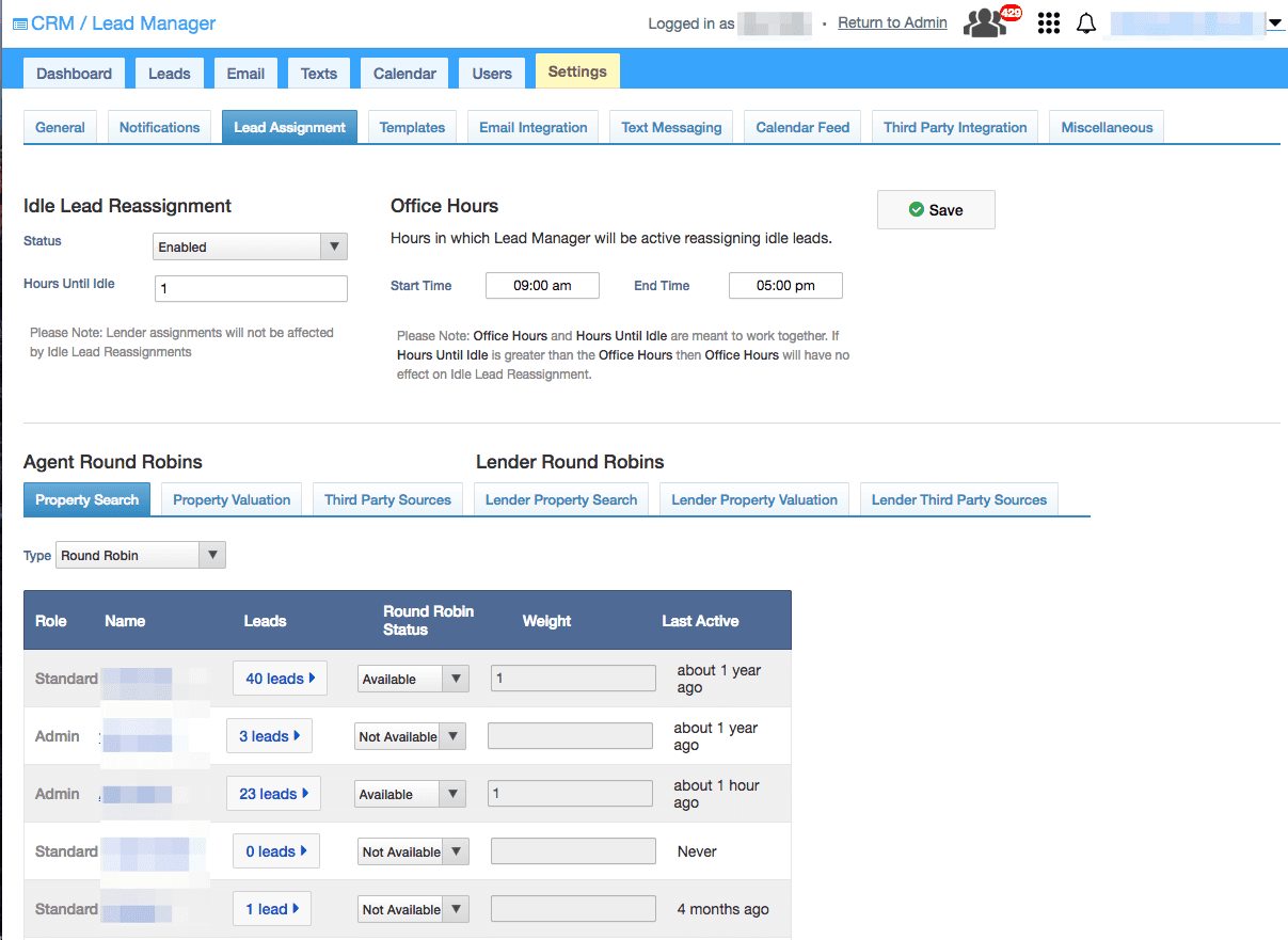 The interface of Real Geeks