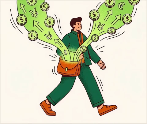 Homem com dinheiro na bolsa - ilustração