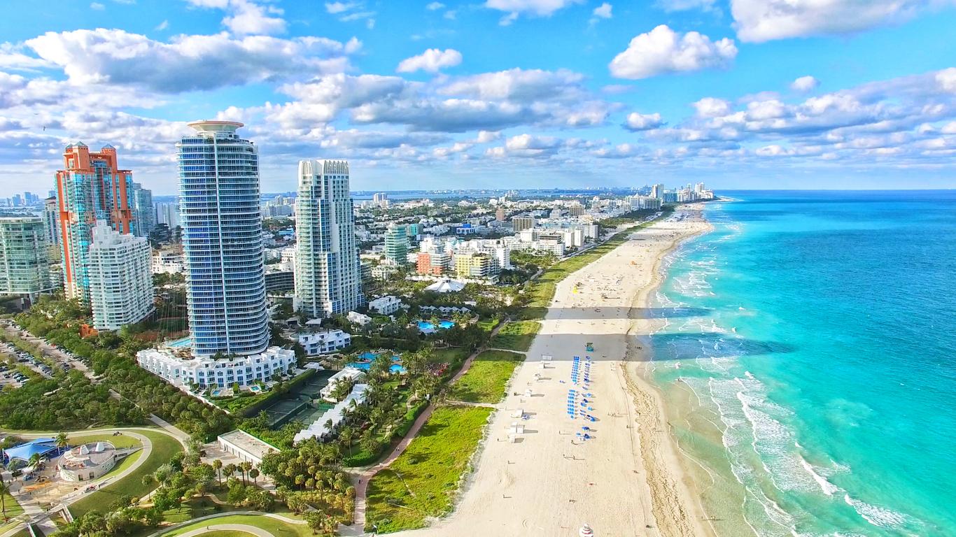 Aerial view of Miami skyline against the beach