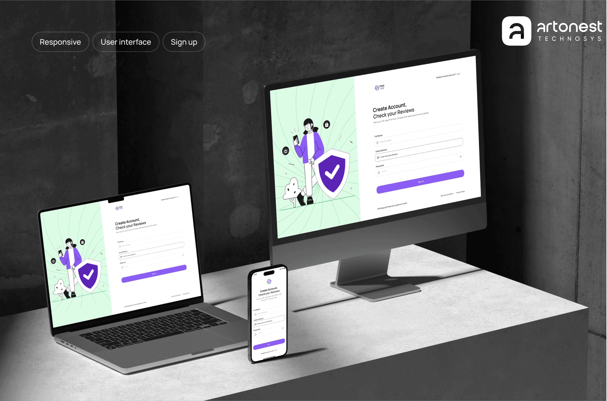 Artonest responsive UI UX design showcasing modern web design, mobile app design, user interface design, and seamless cross-device user experience. 