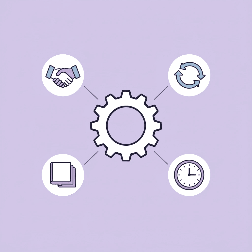 Central hub with four specialized agent icons connected by lines, representing multi-agent collaboration