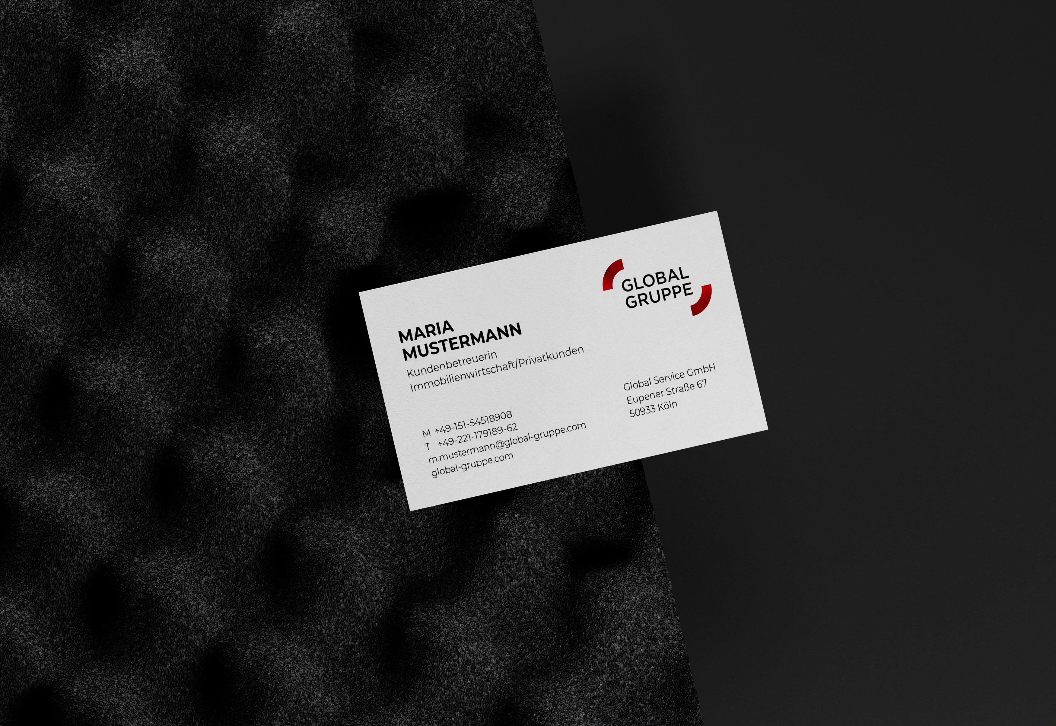 Geschäftsausstattung der Global Gruppe mit neuem Logo, Typografie und reduziertem Designsystem.