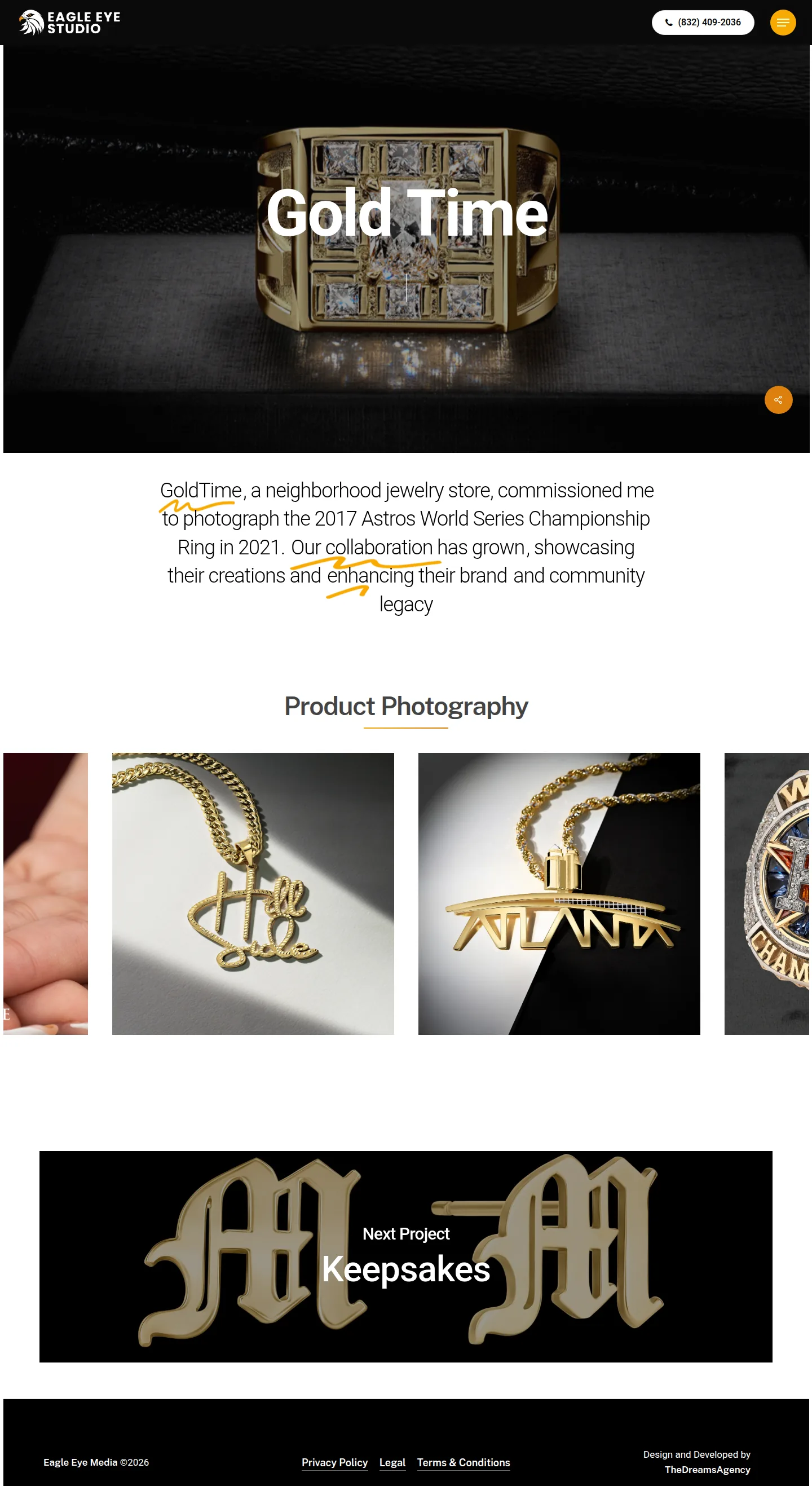 Gold Time project - Houston Photography Studio (Eagle Eye Studio) website by Dreams Agency