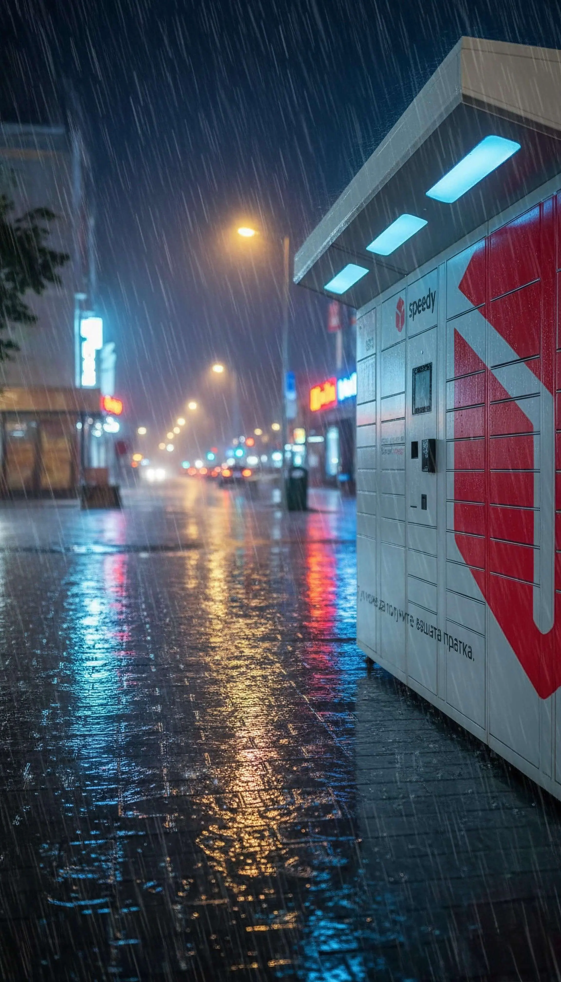 Outdoor parcel lockers for 24/7 package pickup and returns.