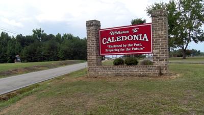caledonia welcome sign