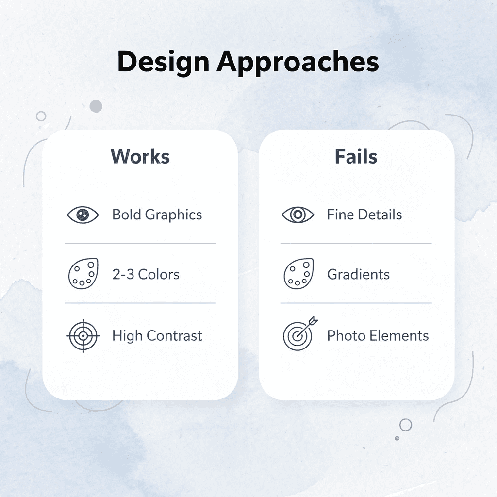 Comparison chart showing effective vs ineffective screen printing design approaches