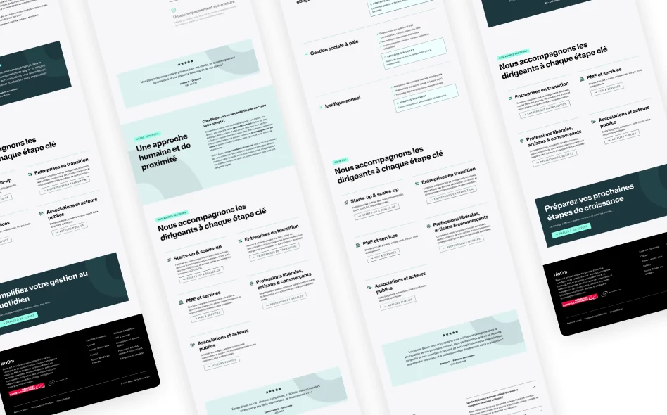 Un visuel montrant plusieurs écrans du site Bloom
