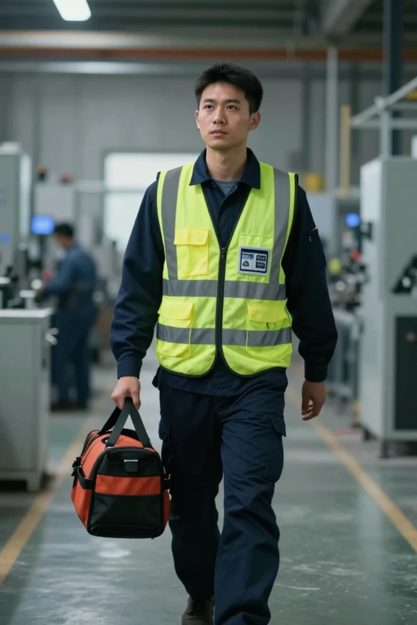 Manufacturing worker walking down line