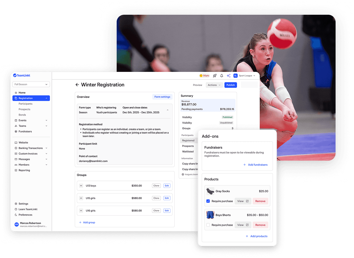 TeamLinkt's Volleyball Registration Forms & Software Tool