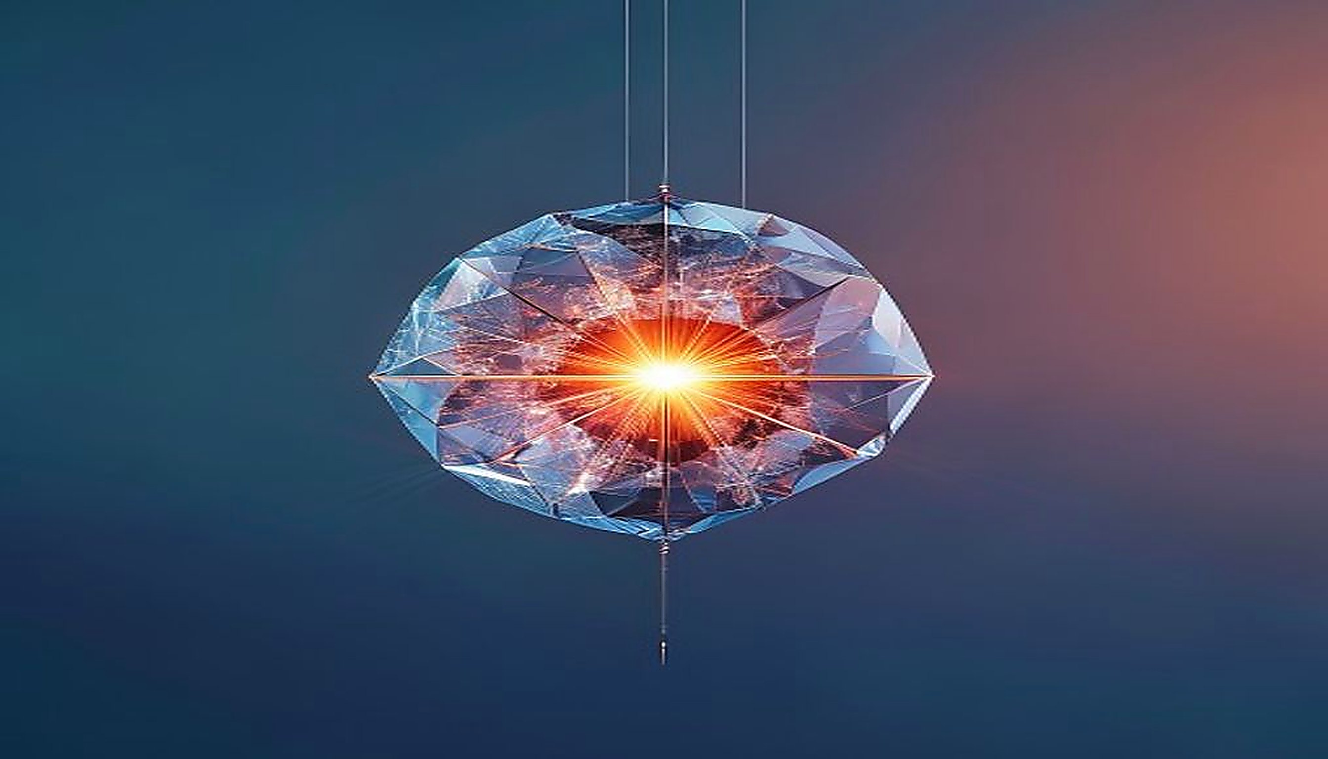 Taut luminous filament connecting a crystal cluster and a lone shard, visualizing branding agency vs freelance designer tension.