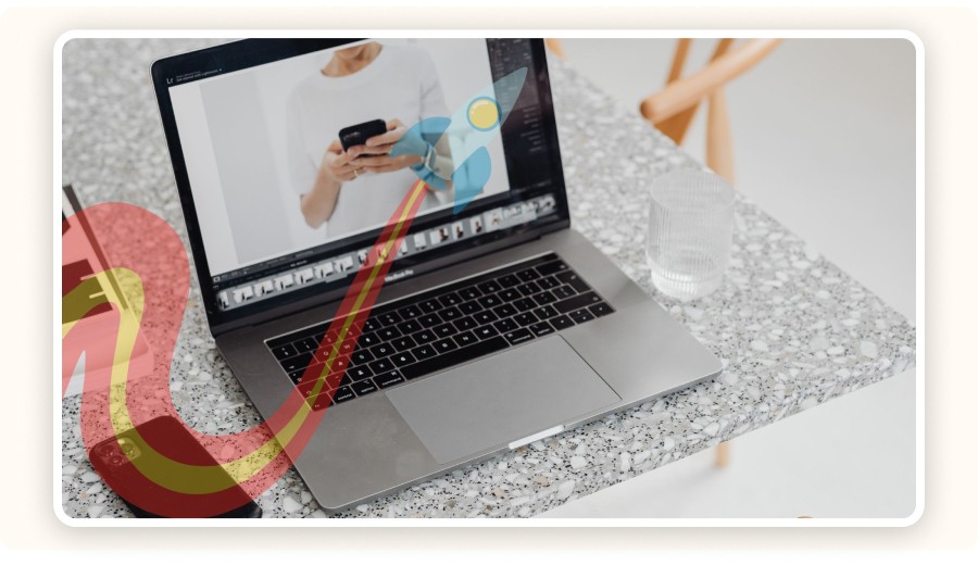 Laptop with a rocket launch