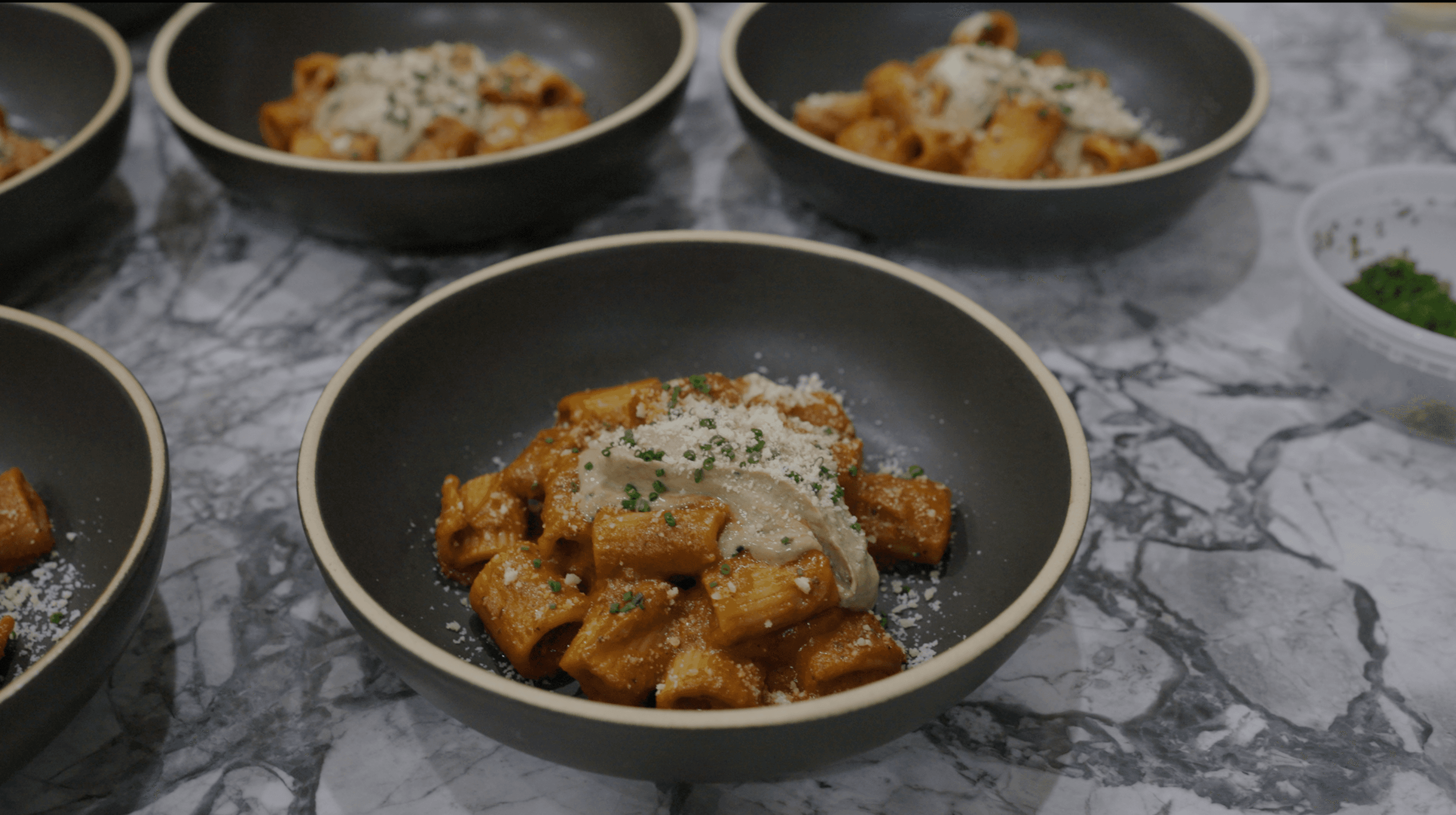 Drone shot of a running track at night