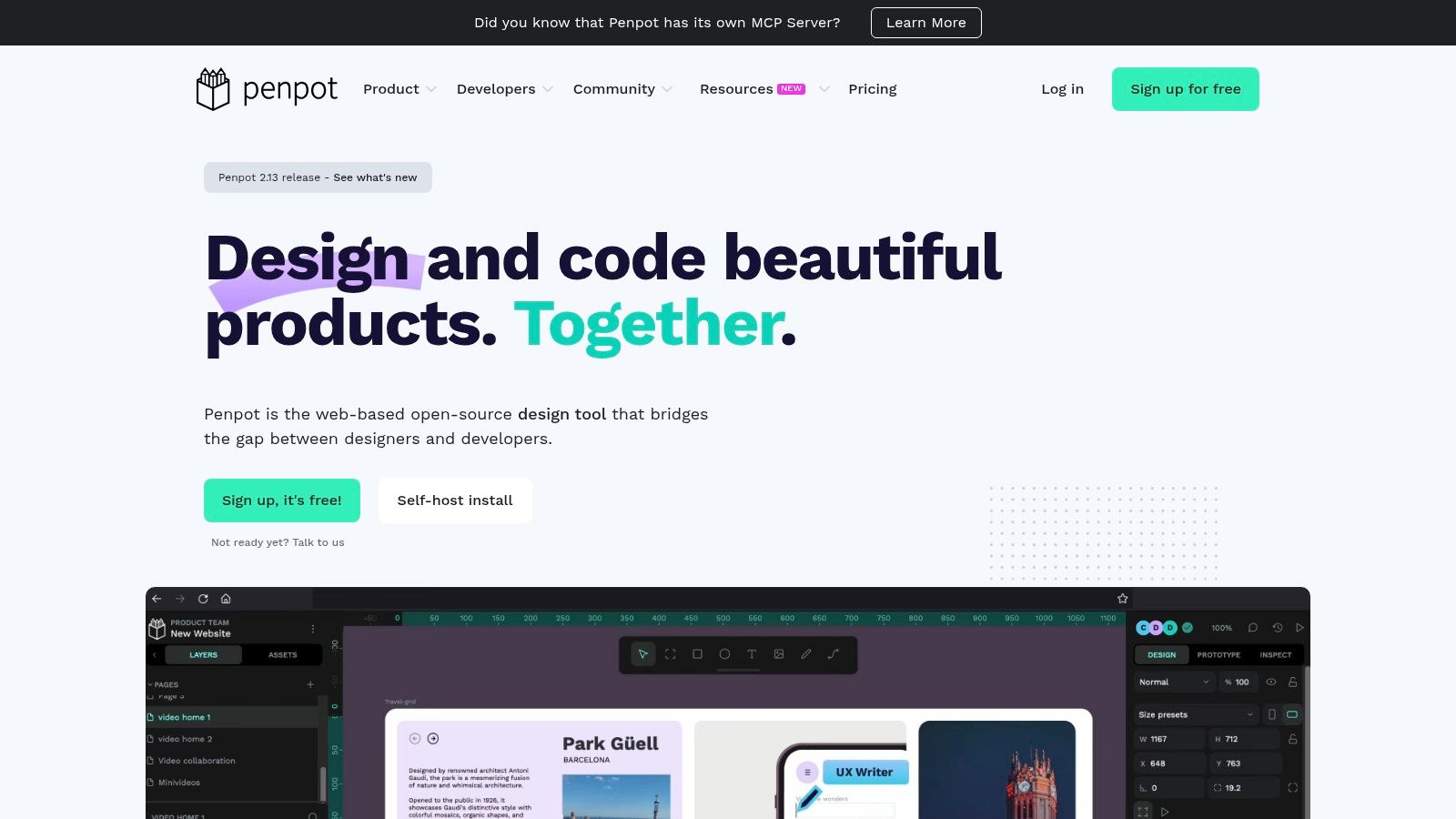 A mobile app design being created within the Penpot interface