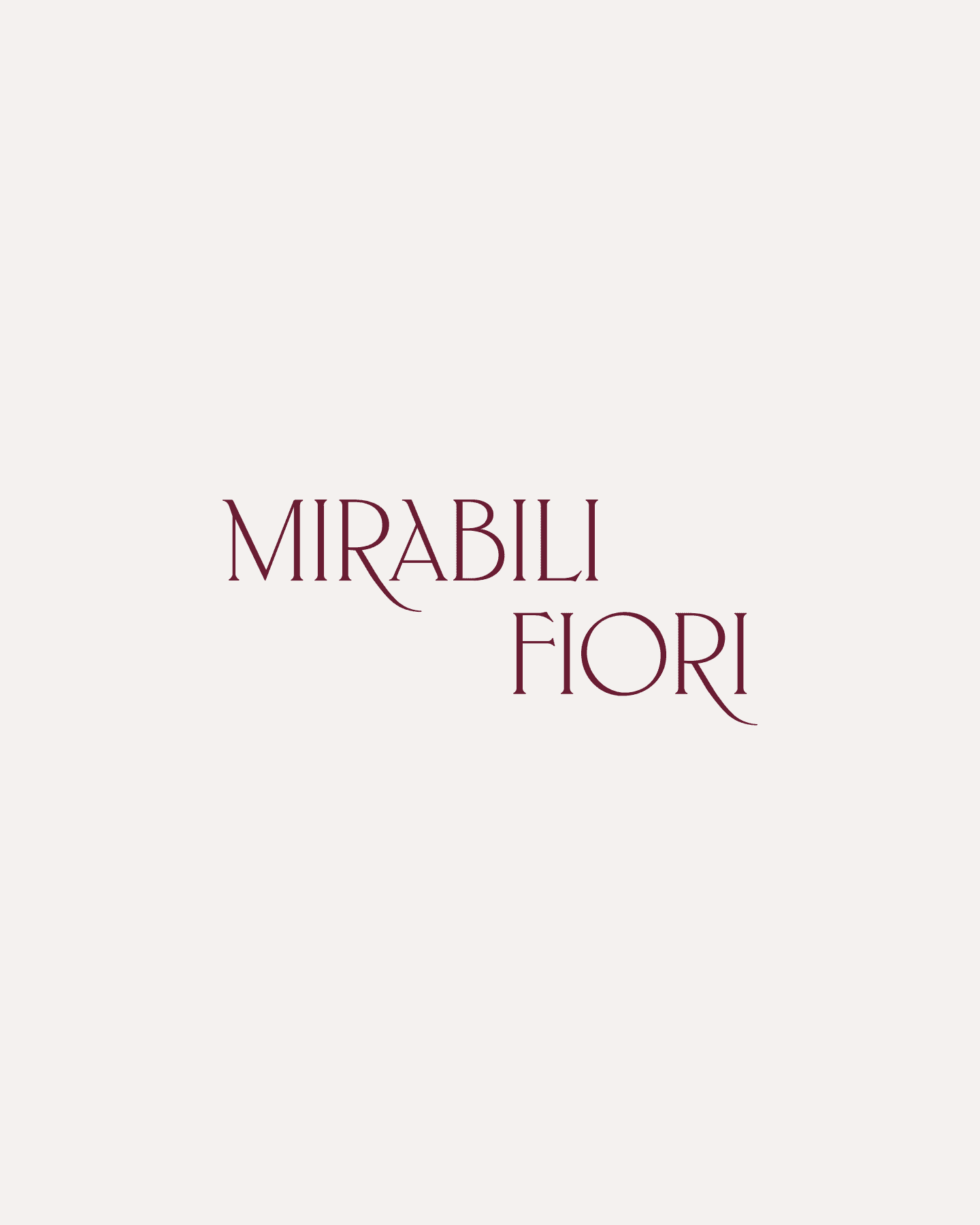 Mirabili Fiori alternative stacked logo in burgundy on cream background