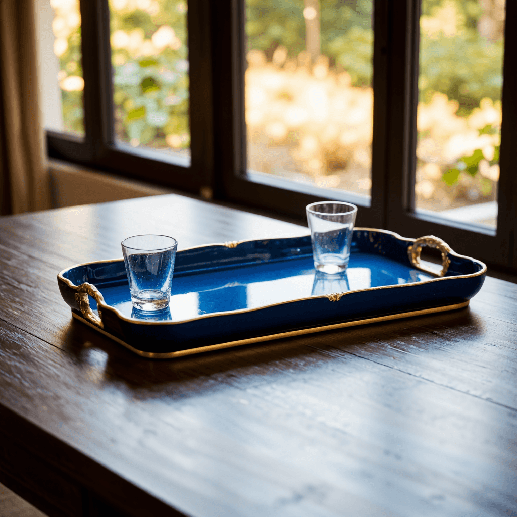 product photography of decorative serving tray with glass accents