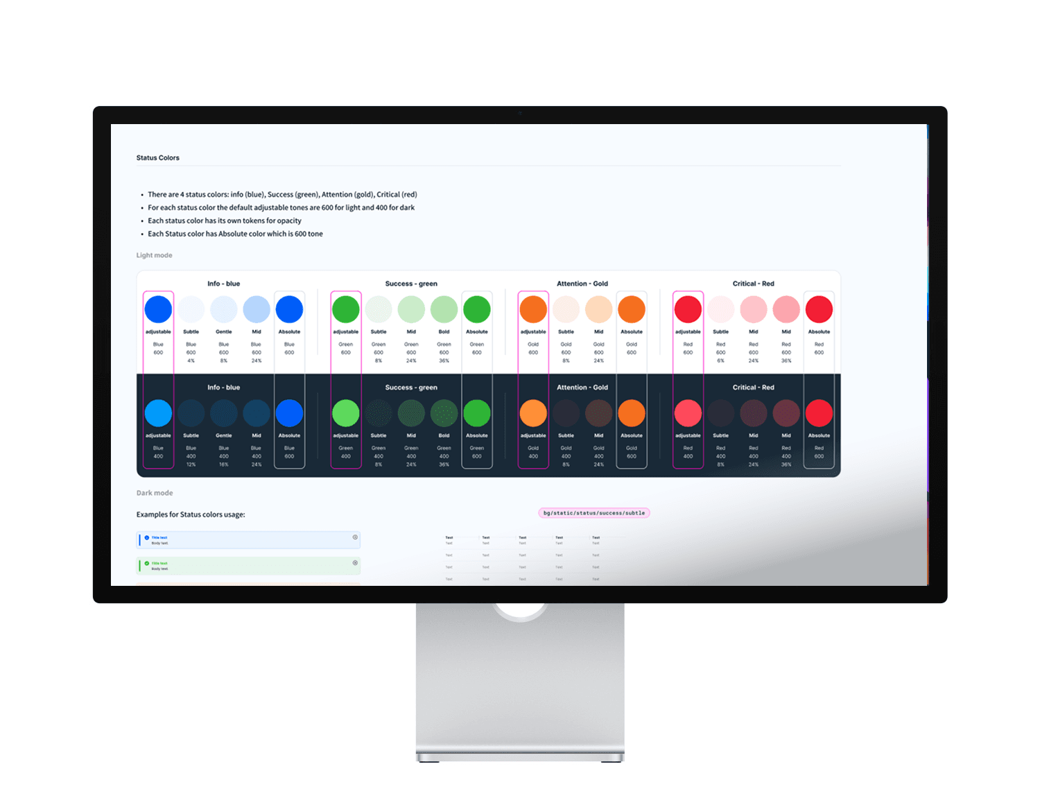 A monitor displaying the style guide colors screen