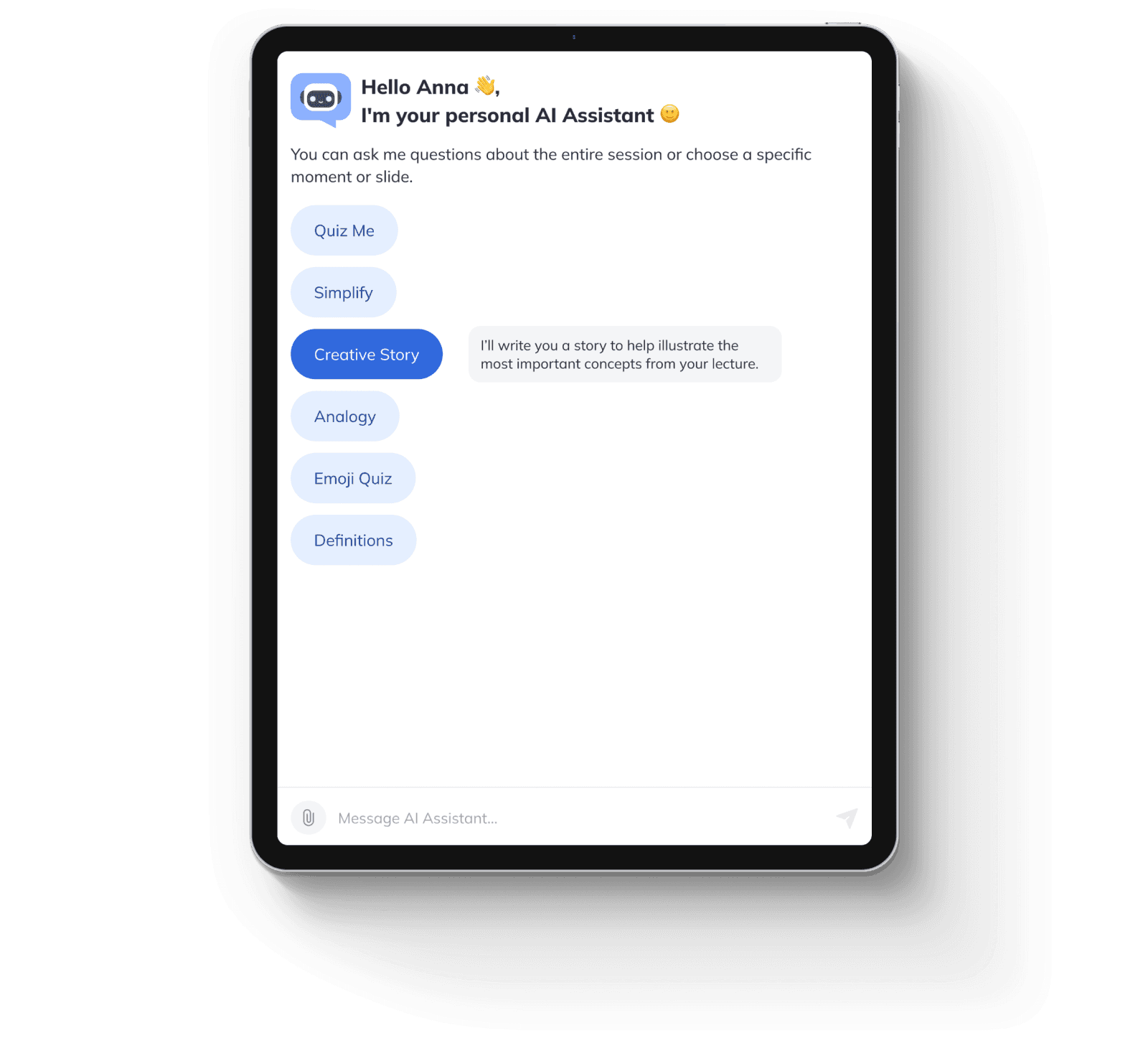Tablet screen displaying JamAI chatbot