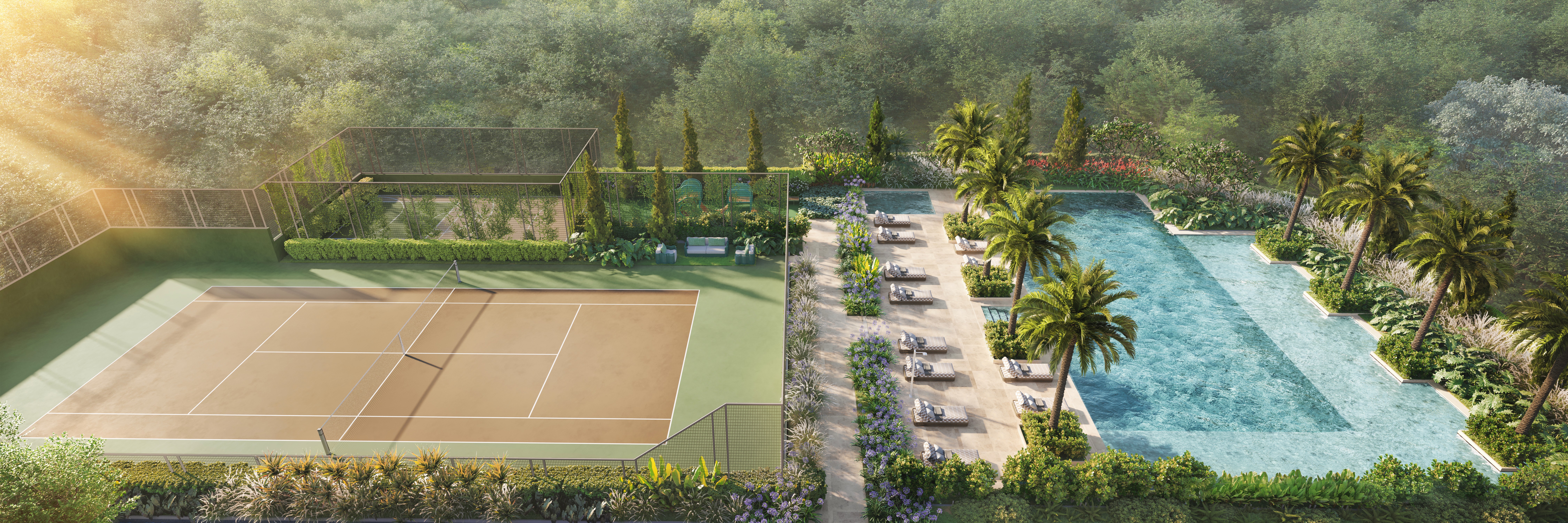 Curved modern skyscraper against a clear blue sky.