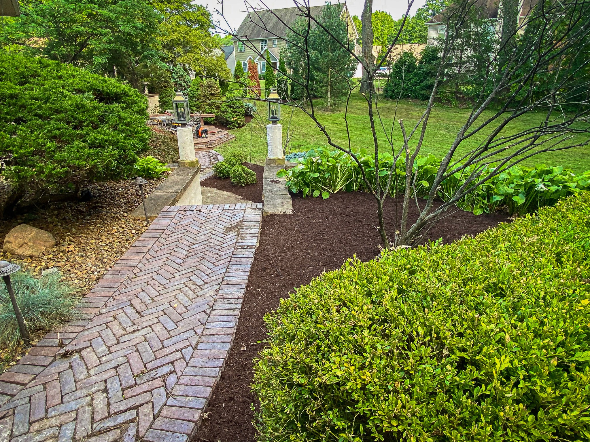 Path surrounded by fresh new mulch