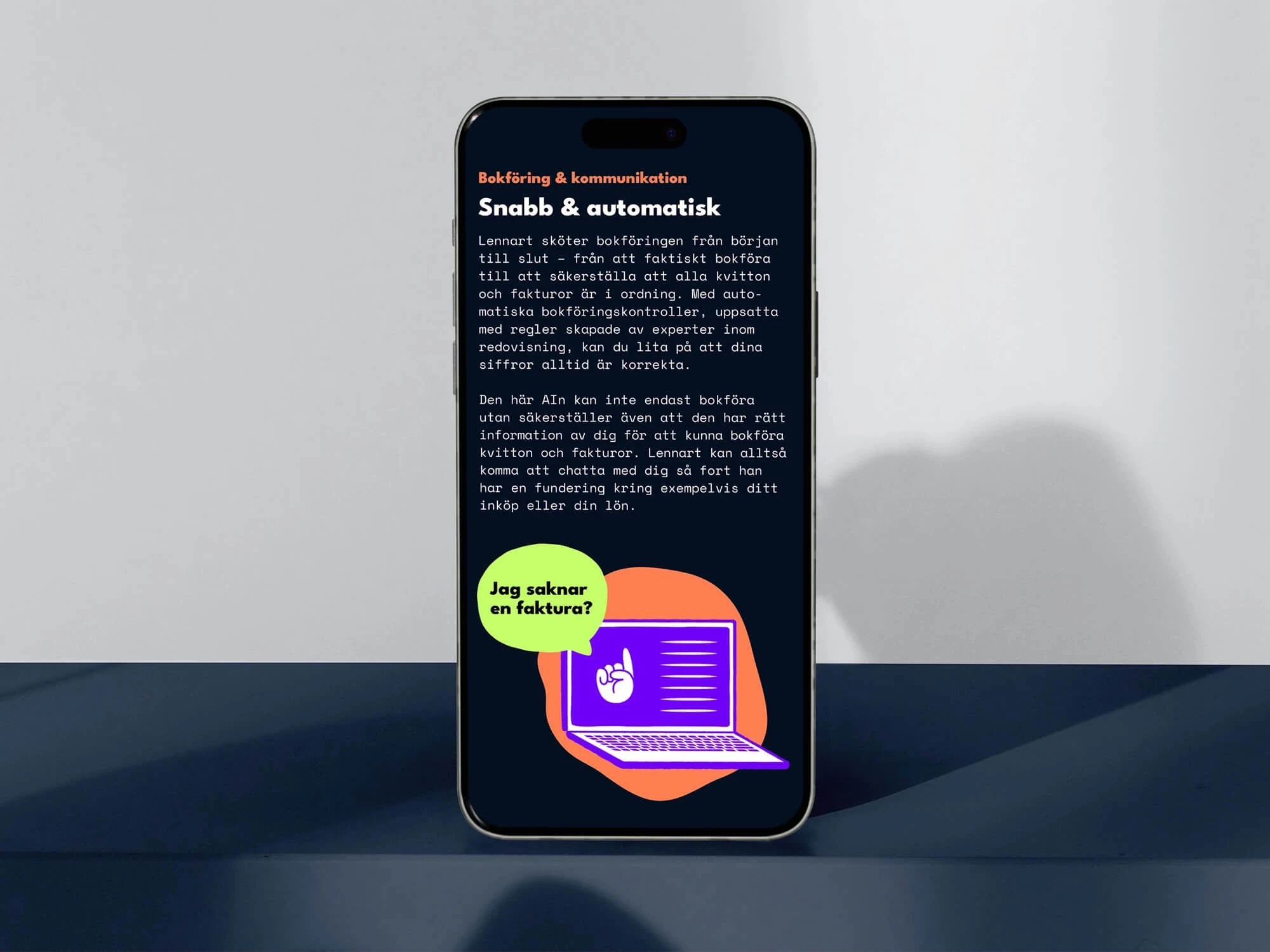Mobile website design for Lennart.ai displayed on a smartphone, featuring custom illustrations and graphic elements.