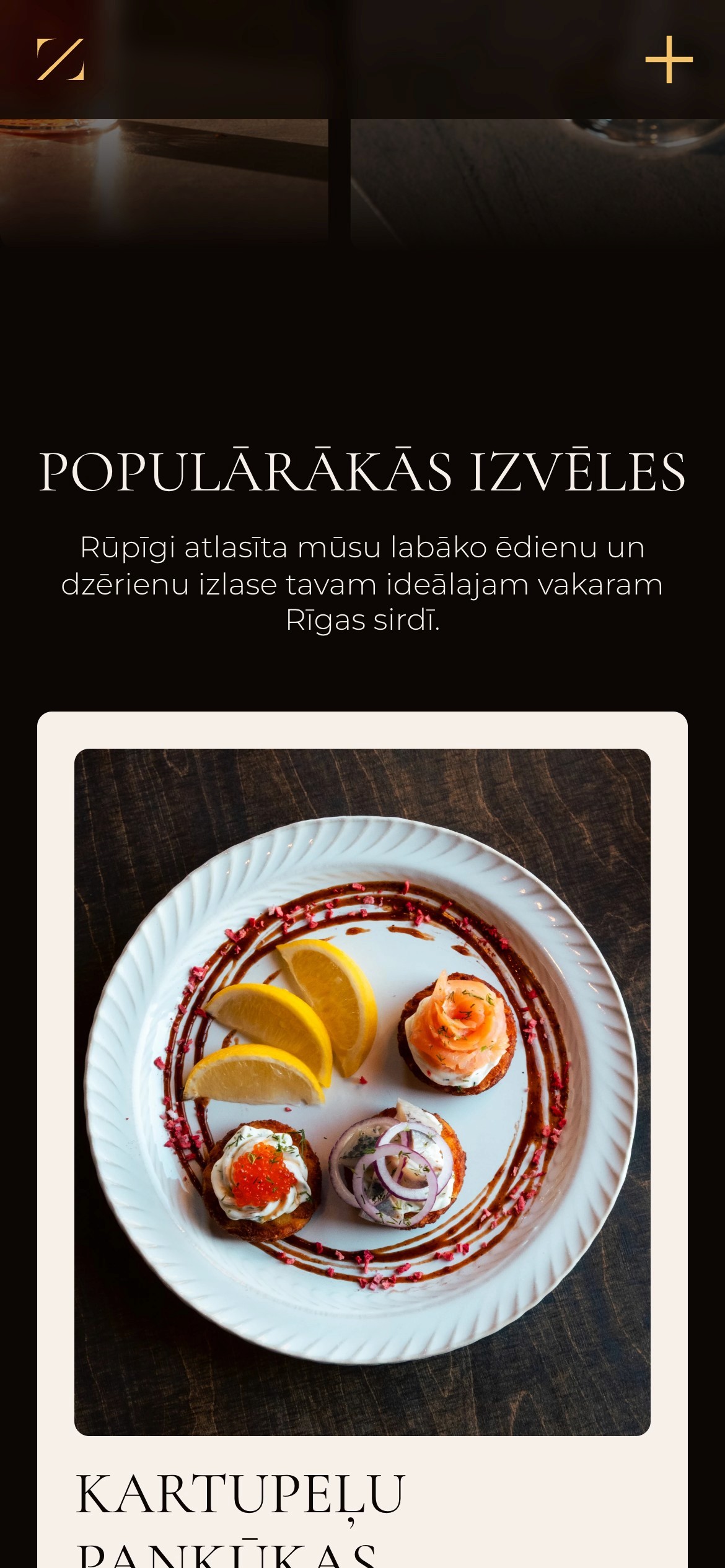 Zalktis mobile site with the most popular dishes