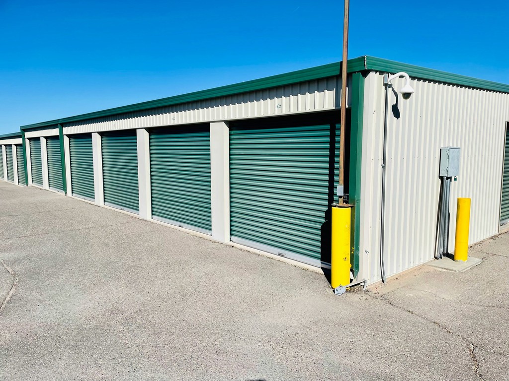 a row of storage units at a storage facility