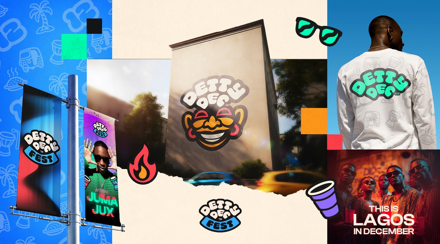 Detty December Fest brand overview — Livespot360 visual identity system, MetaCraft.