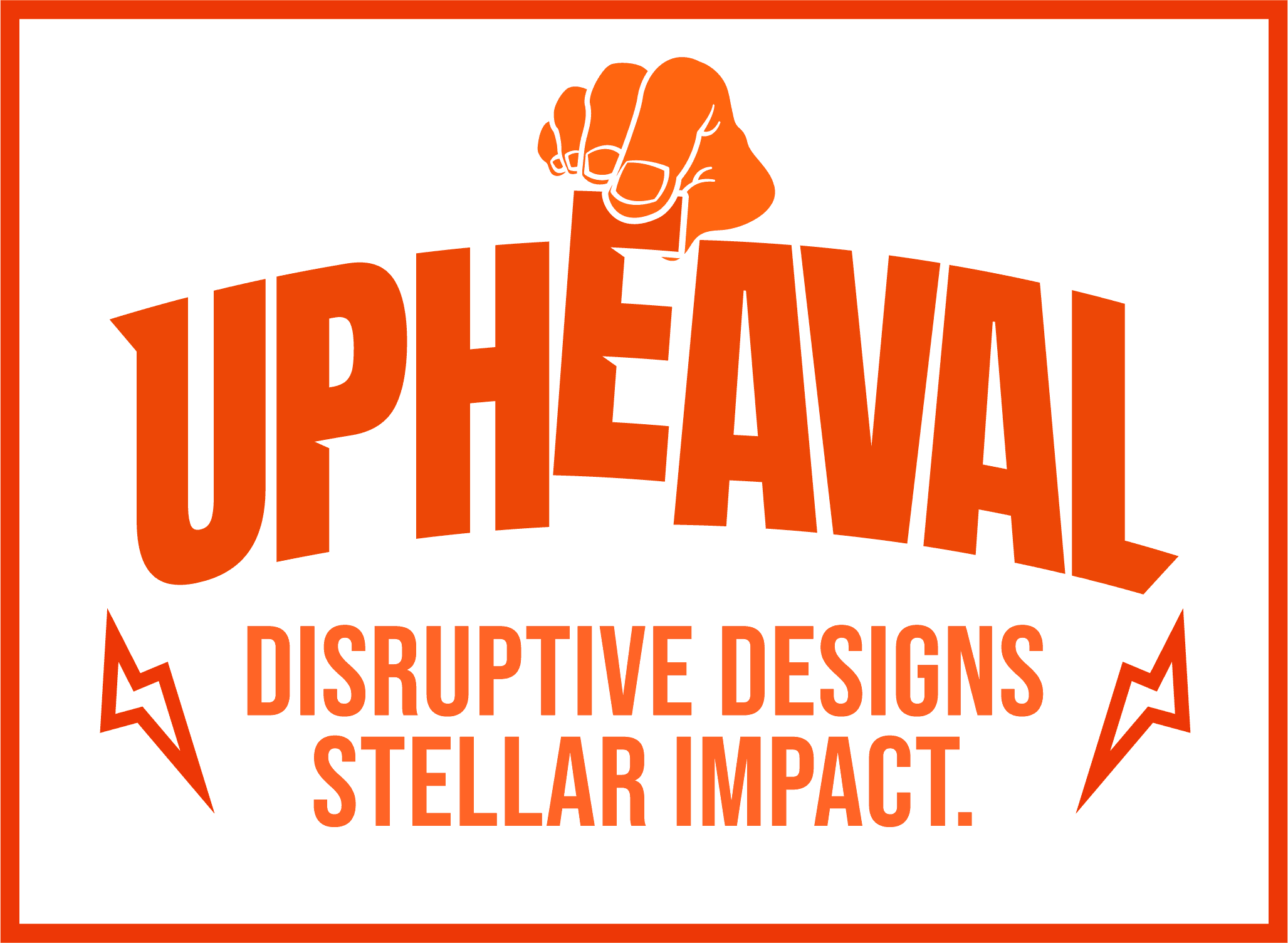 Upheaval logo for design business, with the tagline ‘Disruptive Designs, Kickass Brands’.