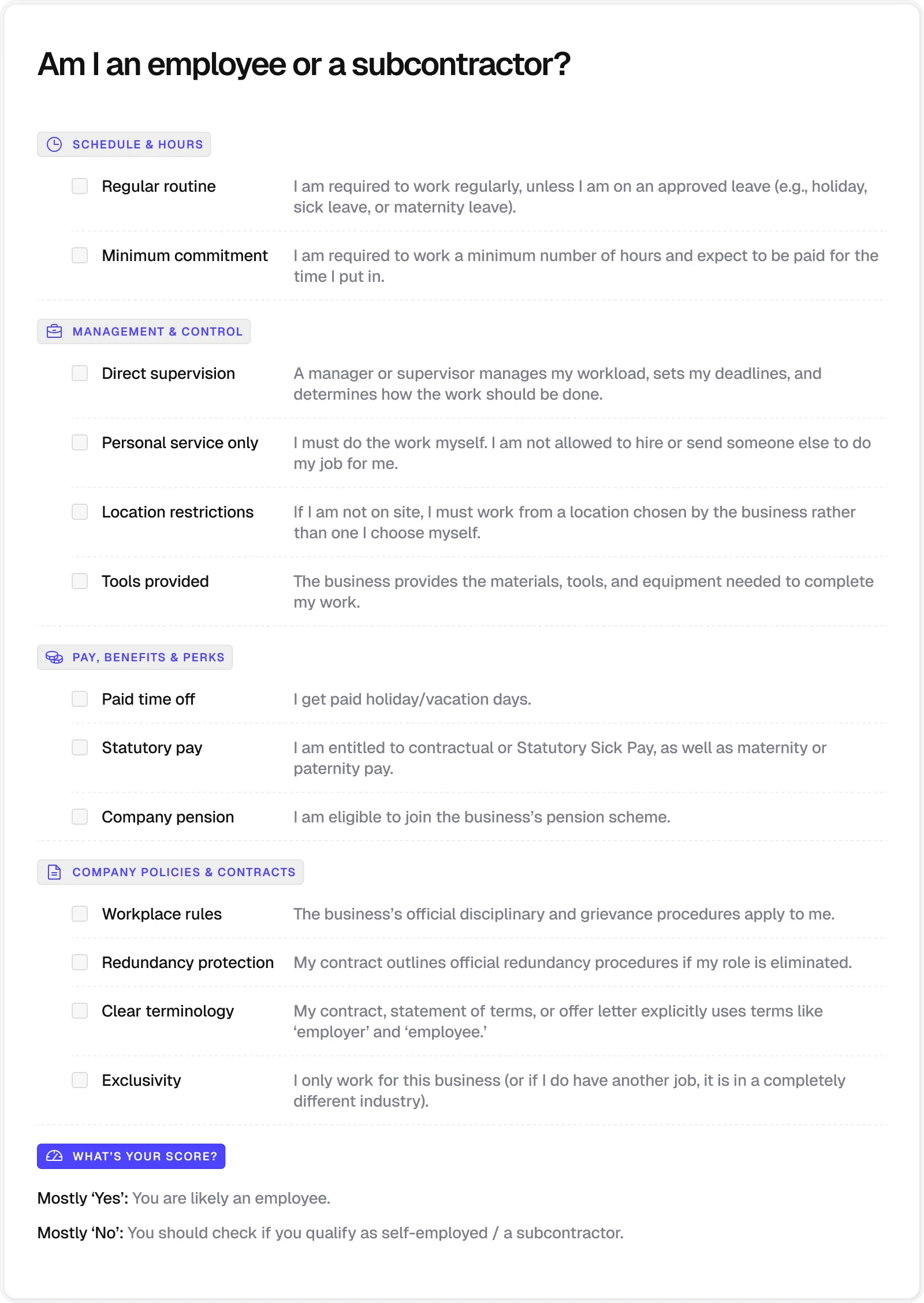 Employee or subcontractor