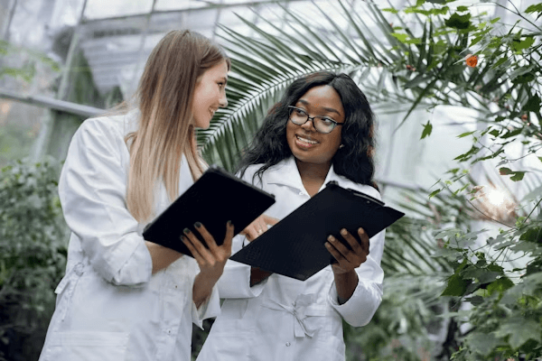 High school botany student conducting original plant research under PhD mentor guidance