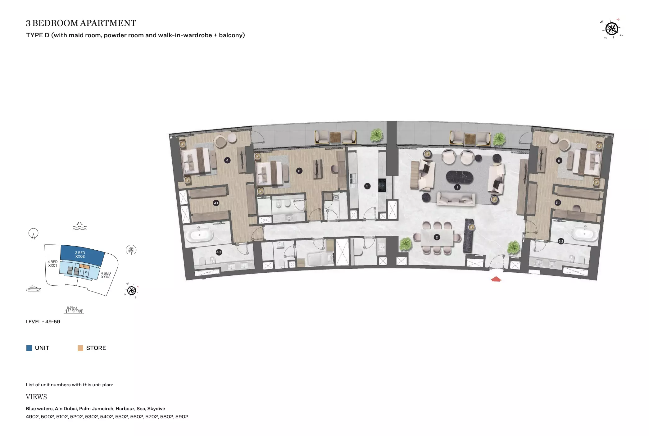 Seahaven Sky at Dubai Harbour Floor Plan 3BR