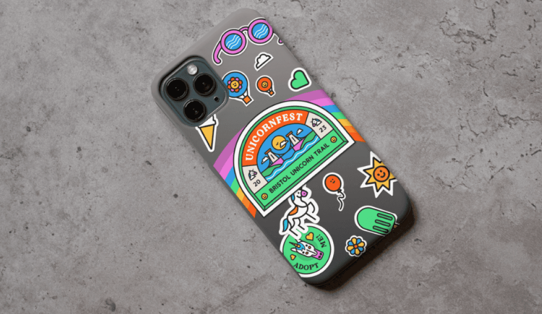Phone case mock-up for Unicornfest by Alice McNeil head designer at Buttermark Design