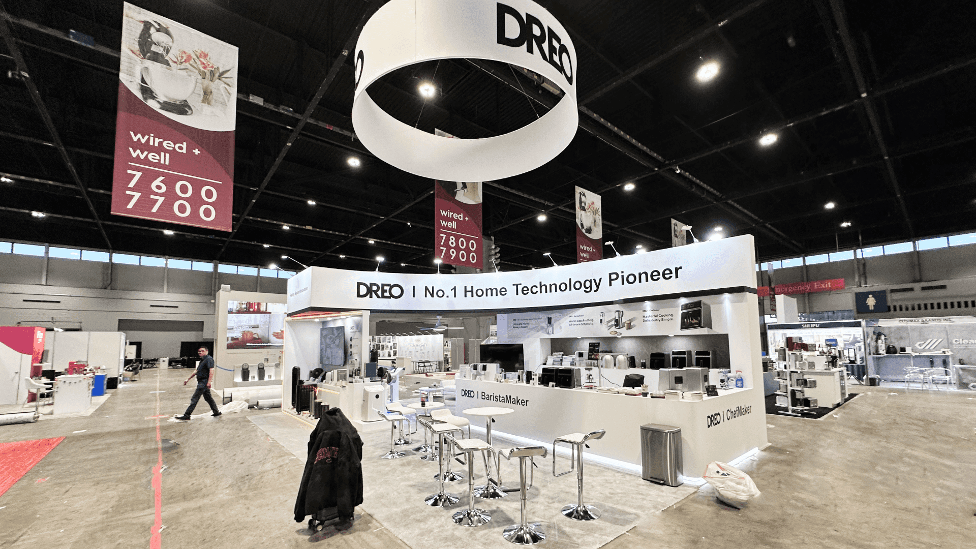 IoT exhibit booth with sensor devices and real-time data visualization setup for enterprise technology presentation