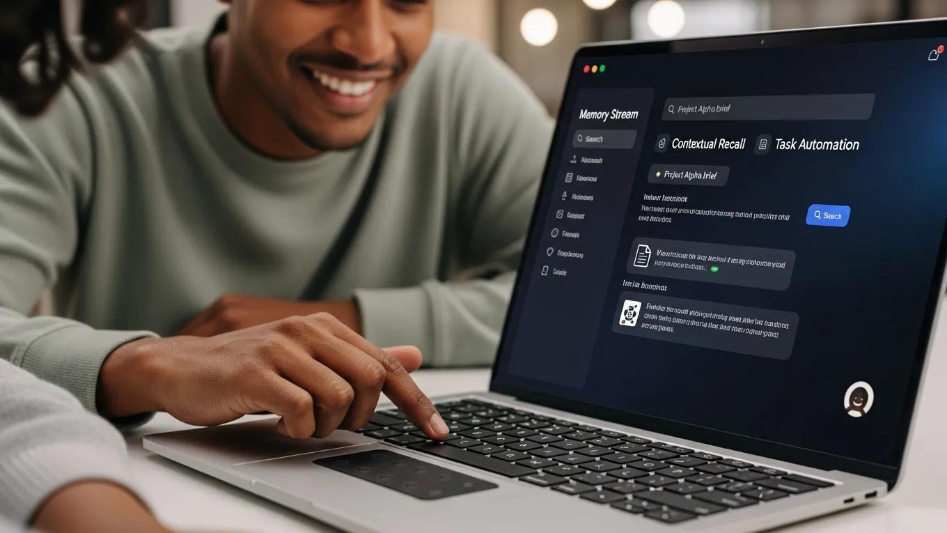 User-friendly interface of an AI memory platform being used by a team member, emphasizing usability in technology adoption