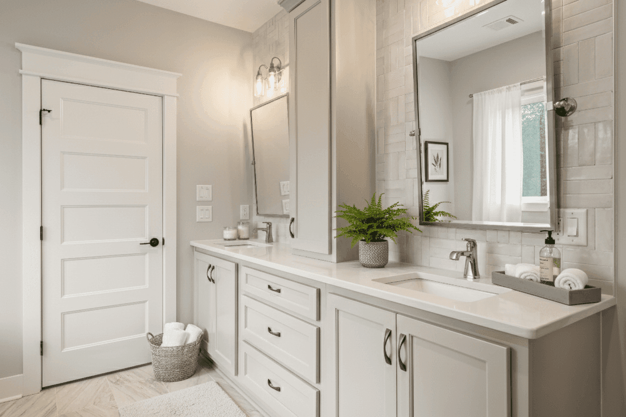 Open concept kitchen and living room with vaulted ceilings and hardwood floors