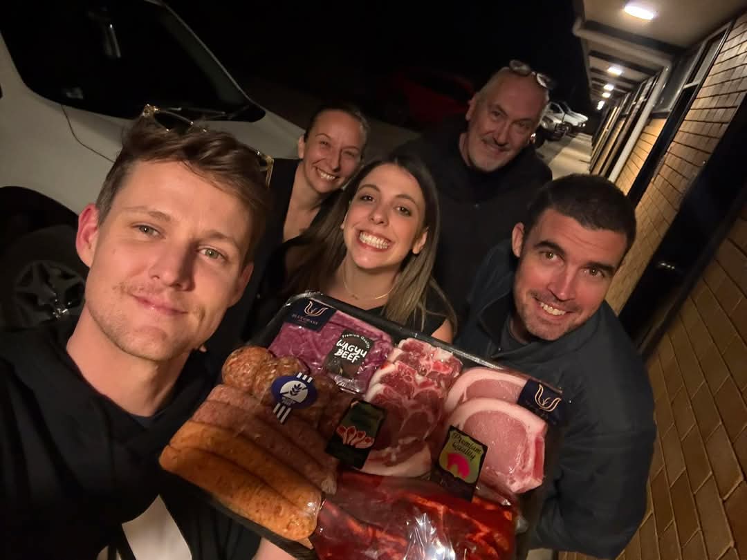 Wine & Dine'm team with the meat raffle they won at the pub