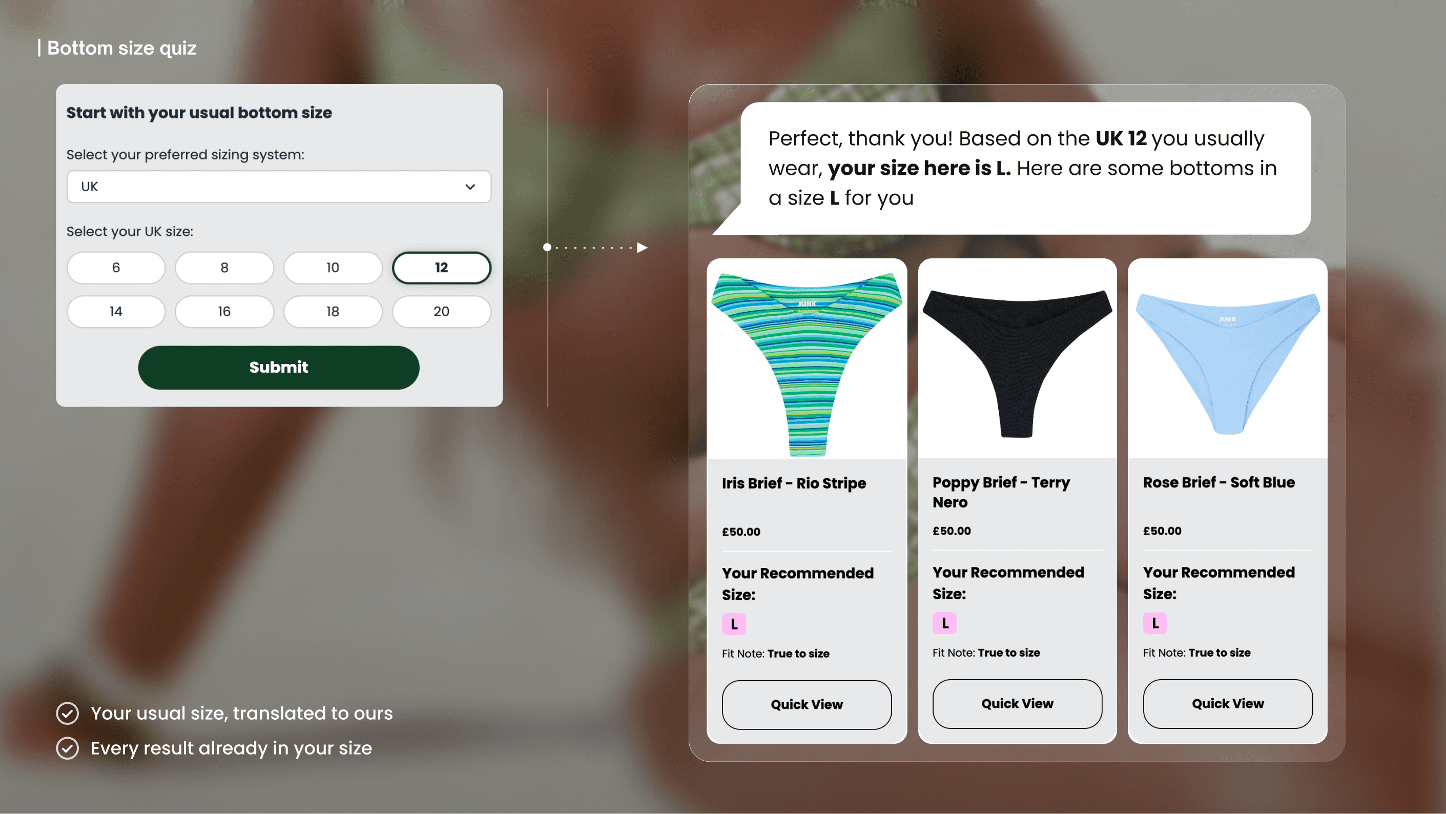 Brarista's bottom size quiz on the JUNK LDN site
