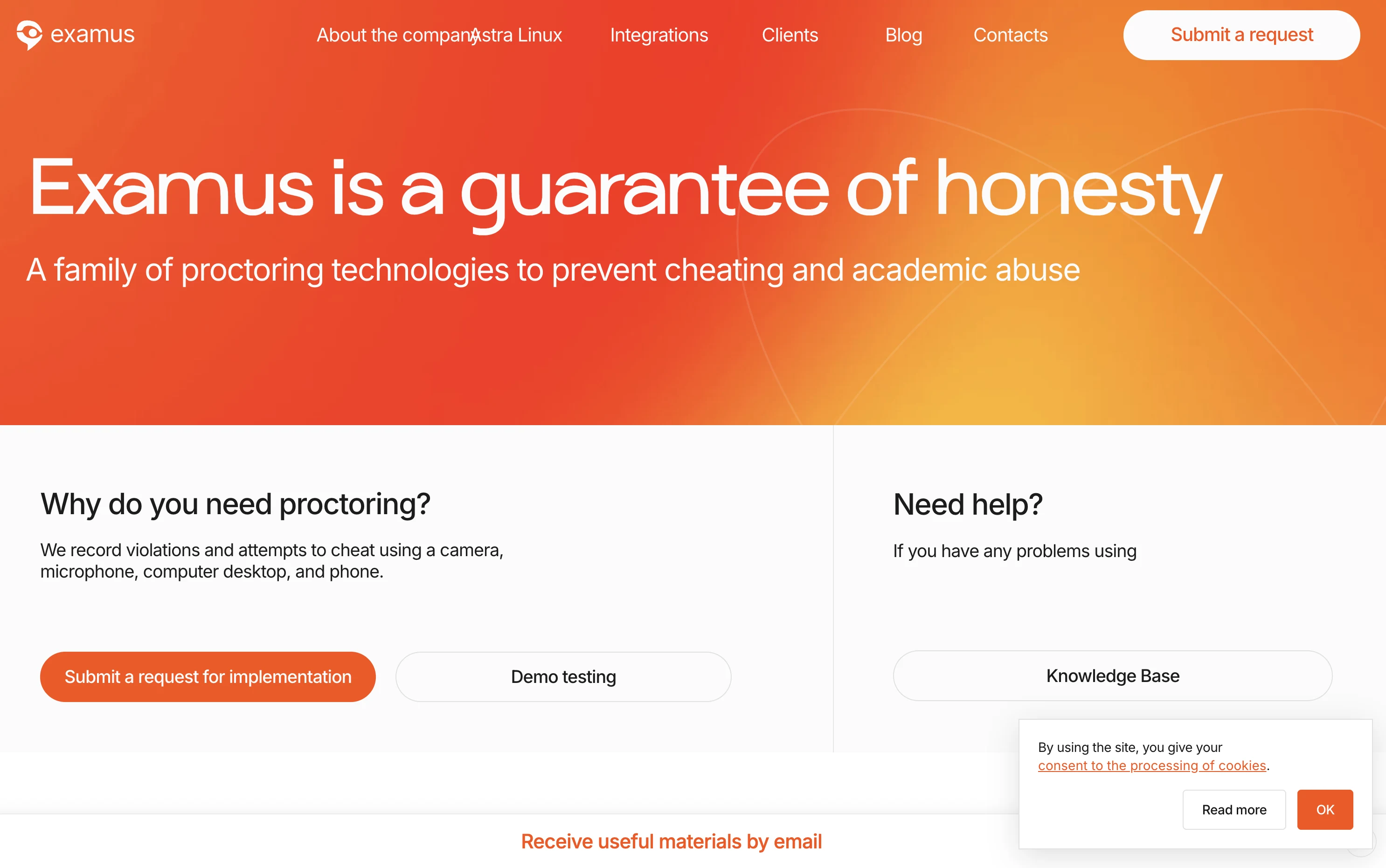 Examus website homepage