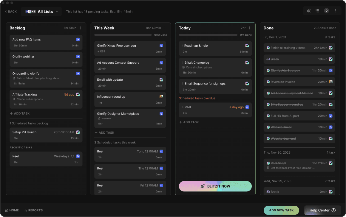 List Columns in Blitzit