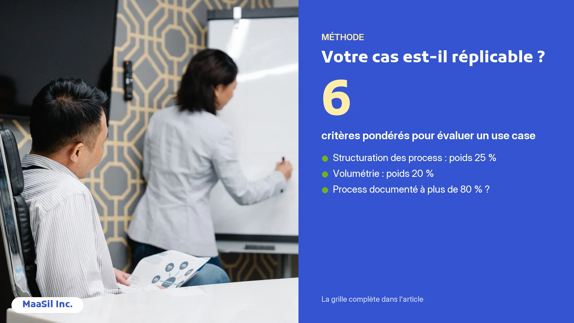 Infographie : une grille de 6 critères pondérés pour évaluer la réplicabilité d'un cas d'externalisation