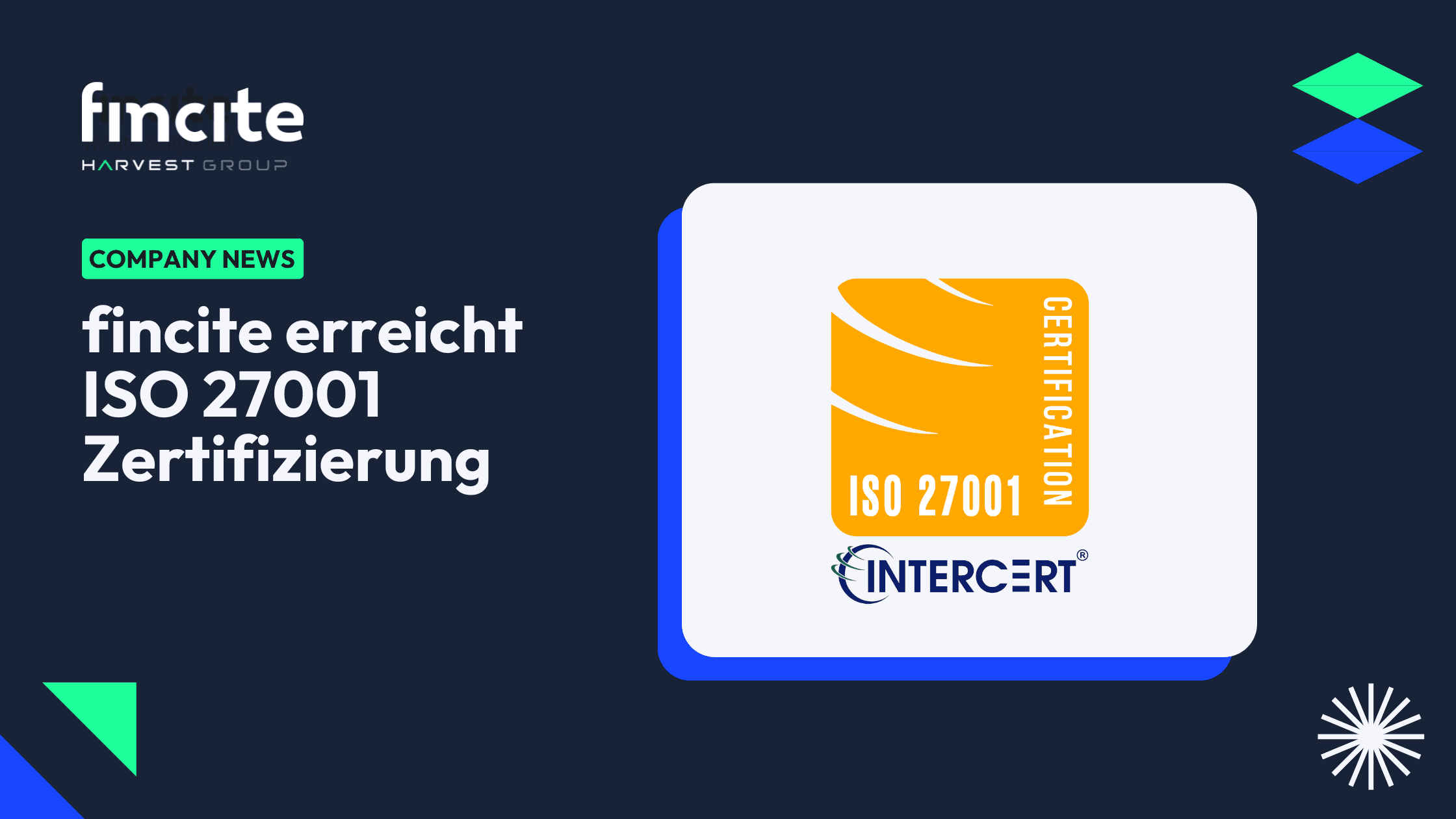 fincite erreicht ISO 27001 Zertifizierung