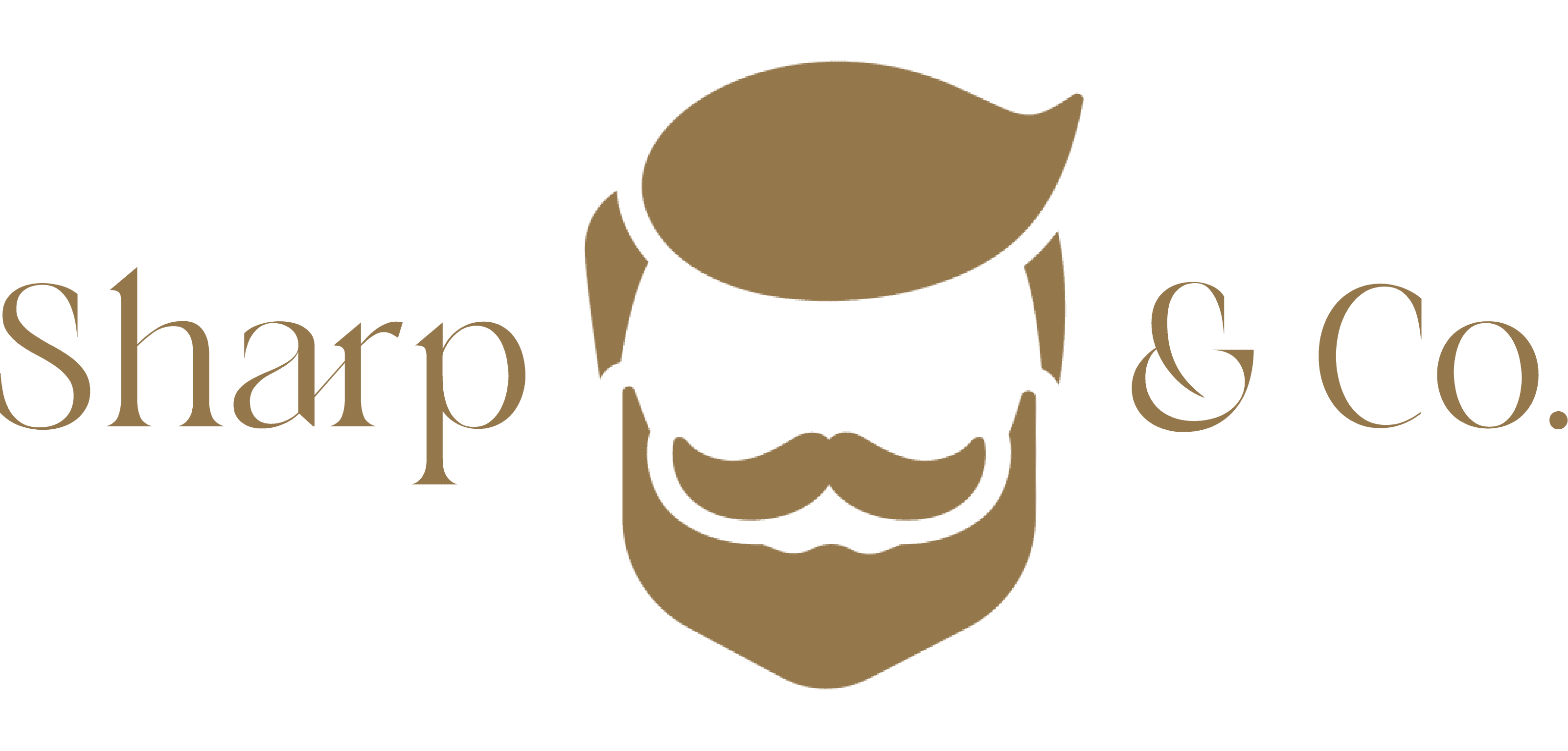 Sharp & Co. logo with beard and mustache graphic.