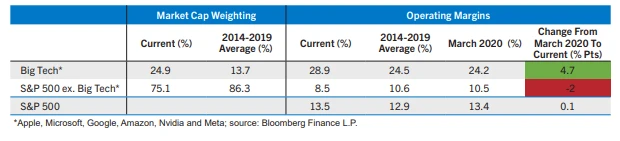 Tech stock market cap weighting and operating margins