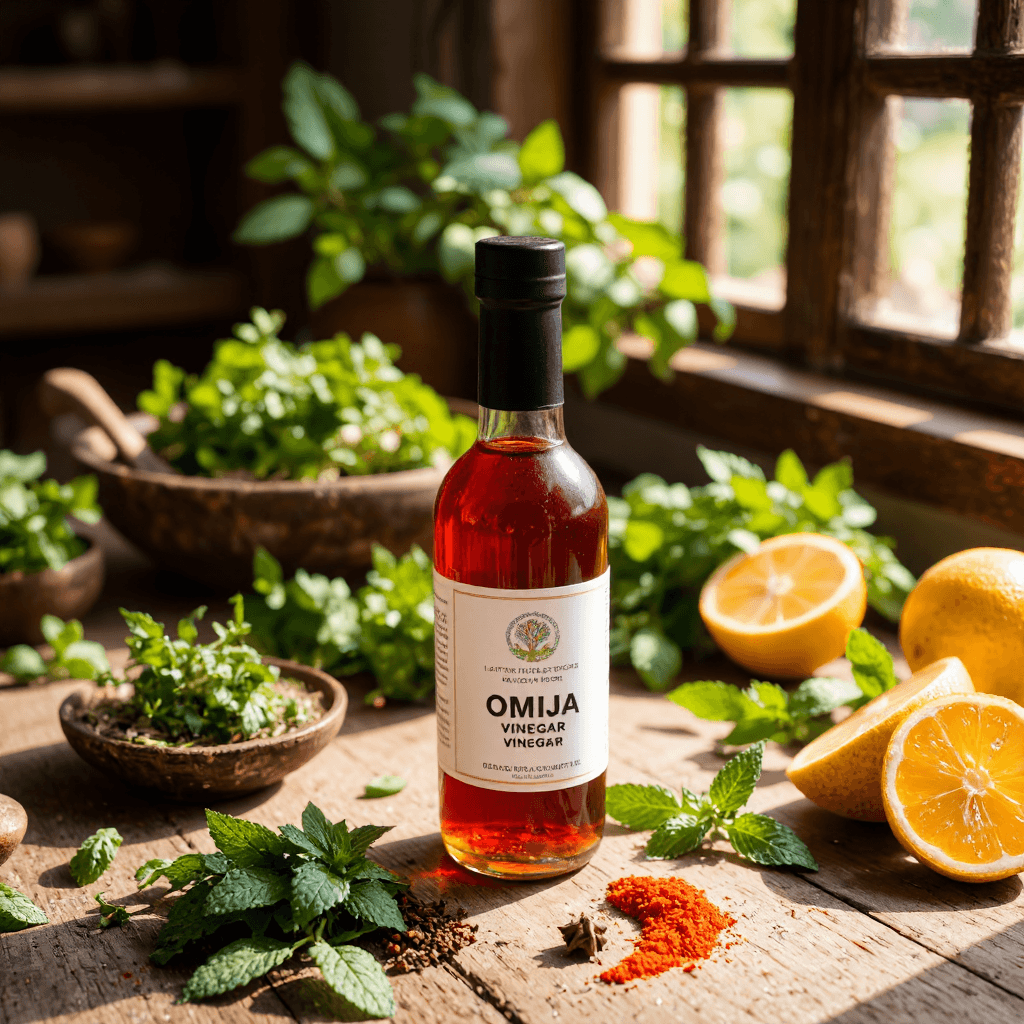 product photography of a bottle of red omija vinegar