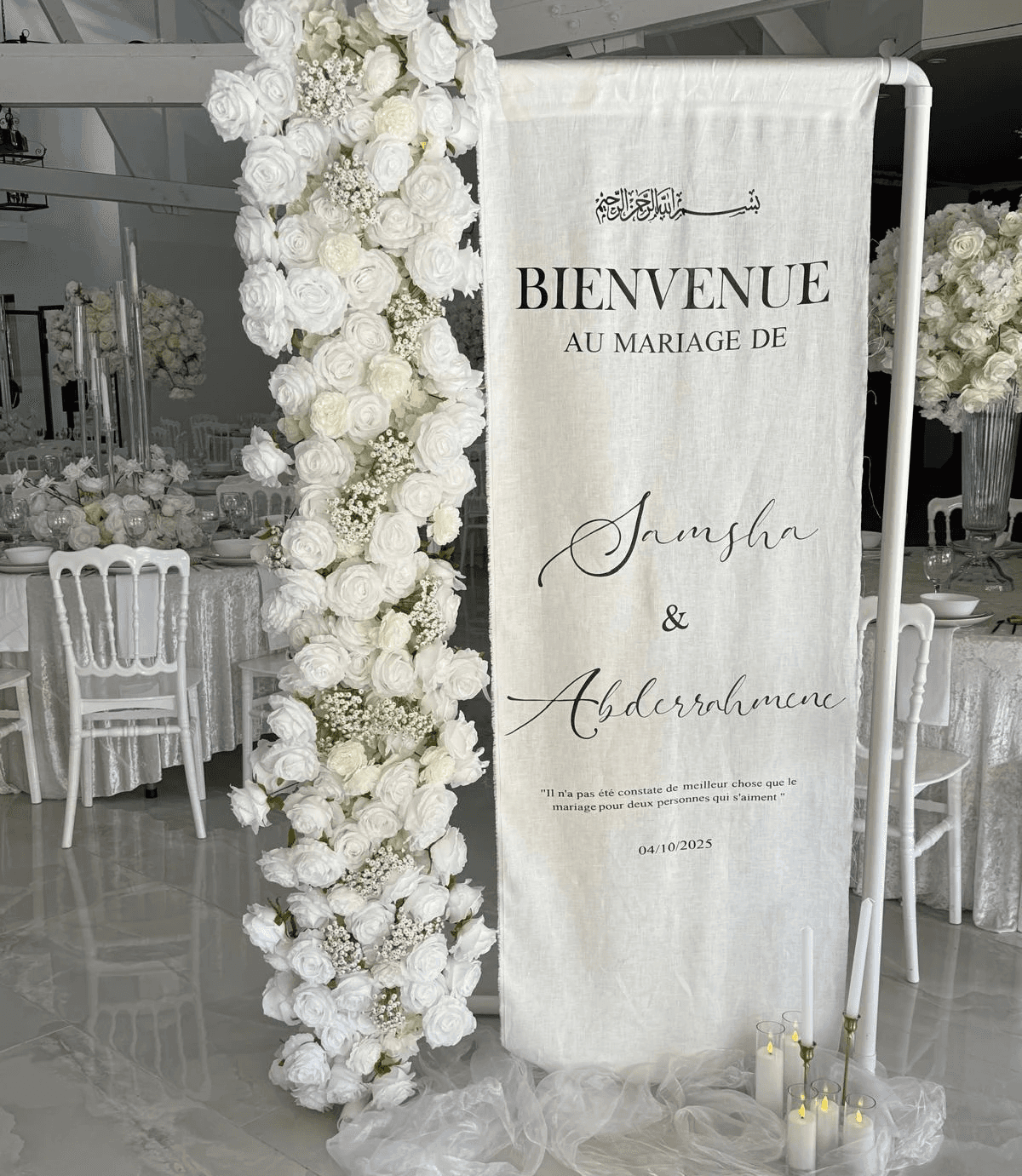 Décoration sur-mesure pour entrée de mariage oriental à Saint-Martin-d’Hères