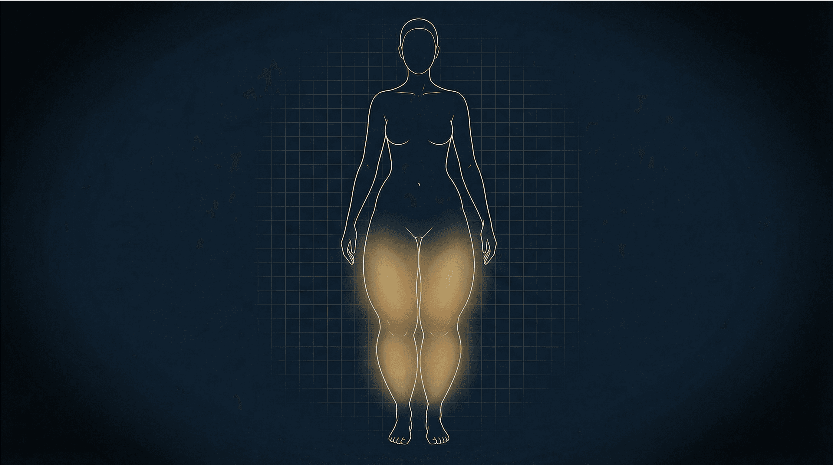 رسم طبي يبرز المناطق المتأثرة بداء الشحوم في الساقين والفخذين لأغراض التشخيص والعلاج