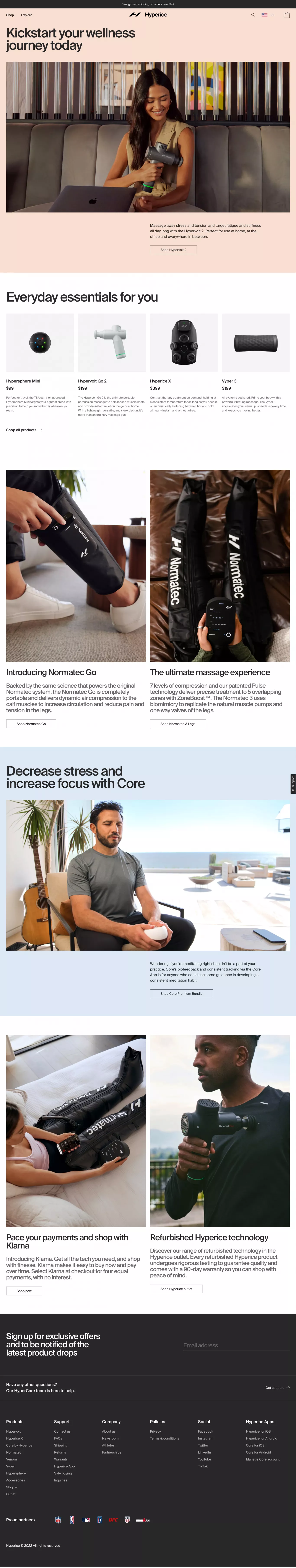 Homepage ecommerce page screenshot showcasing Health & Fitness and Tech design